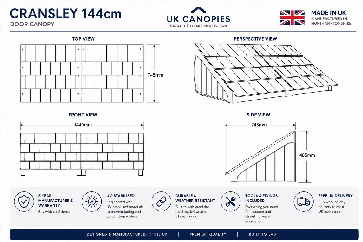 Cransley Lean-To Door Canopy - Flat Pack Porch Canopy