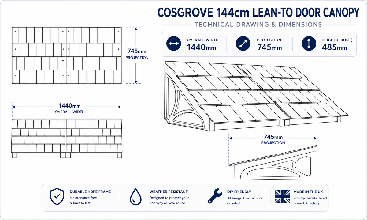 Cosgrove Lean-To Door Canopy - Flat Pack Porch Canopy