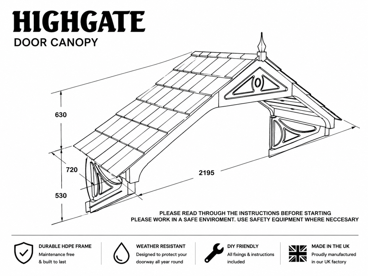 Highgate Wide Door Canopy 2195mm - Flat Pack Porch Canopy