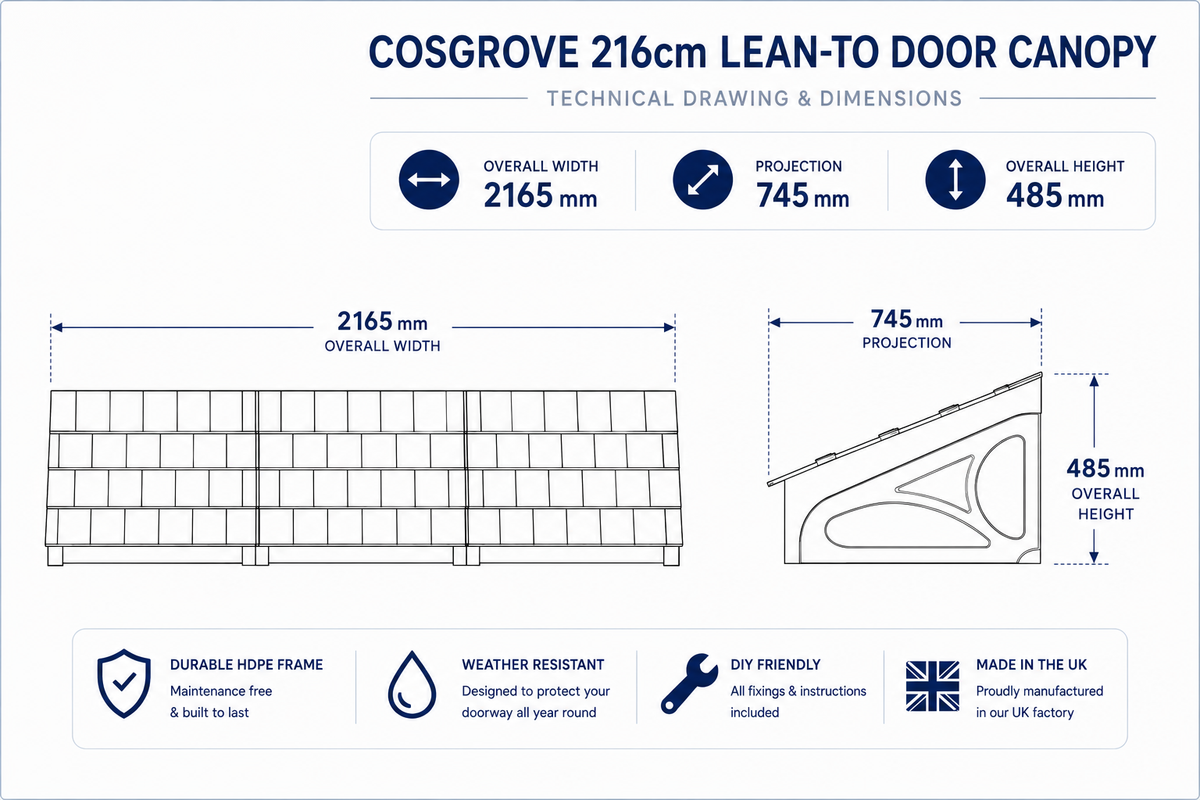 Cosgrove Lean-To Door Canopy - Flat Pack Porch Canopy