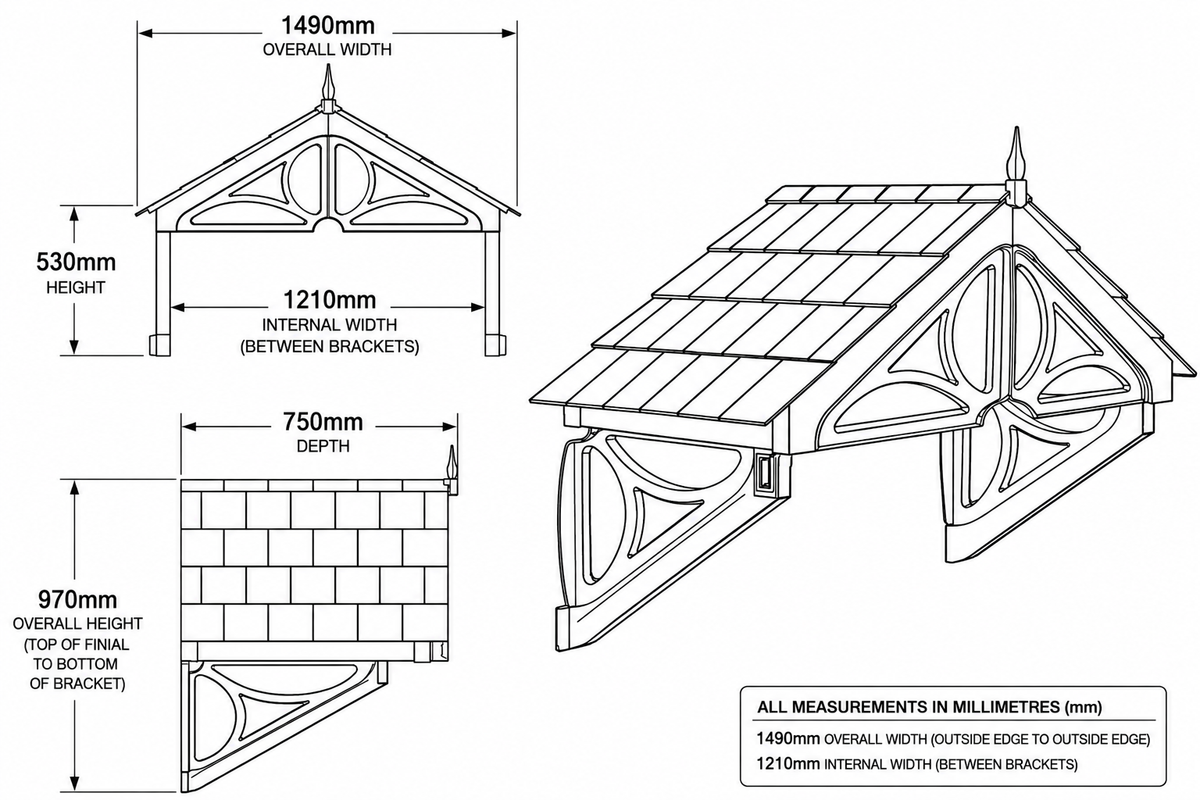 Althorp Door Canopy 149cm - Flat Pack Porch Canopy